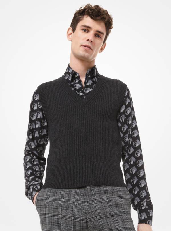 Panske Svetre Michael Kors Cashmere V-Neck Vest Tmavo Siva - Oblecenie Michael Kors Akcia | YZSNW-0184